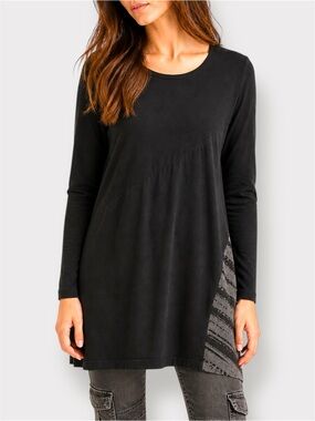 Kokomarina Lagenlook Tunic Dress Black Asymmetrical Panel Medium